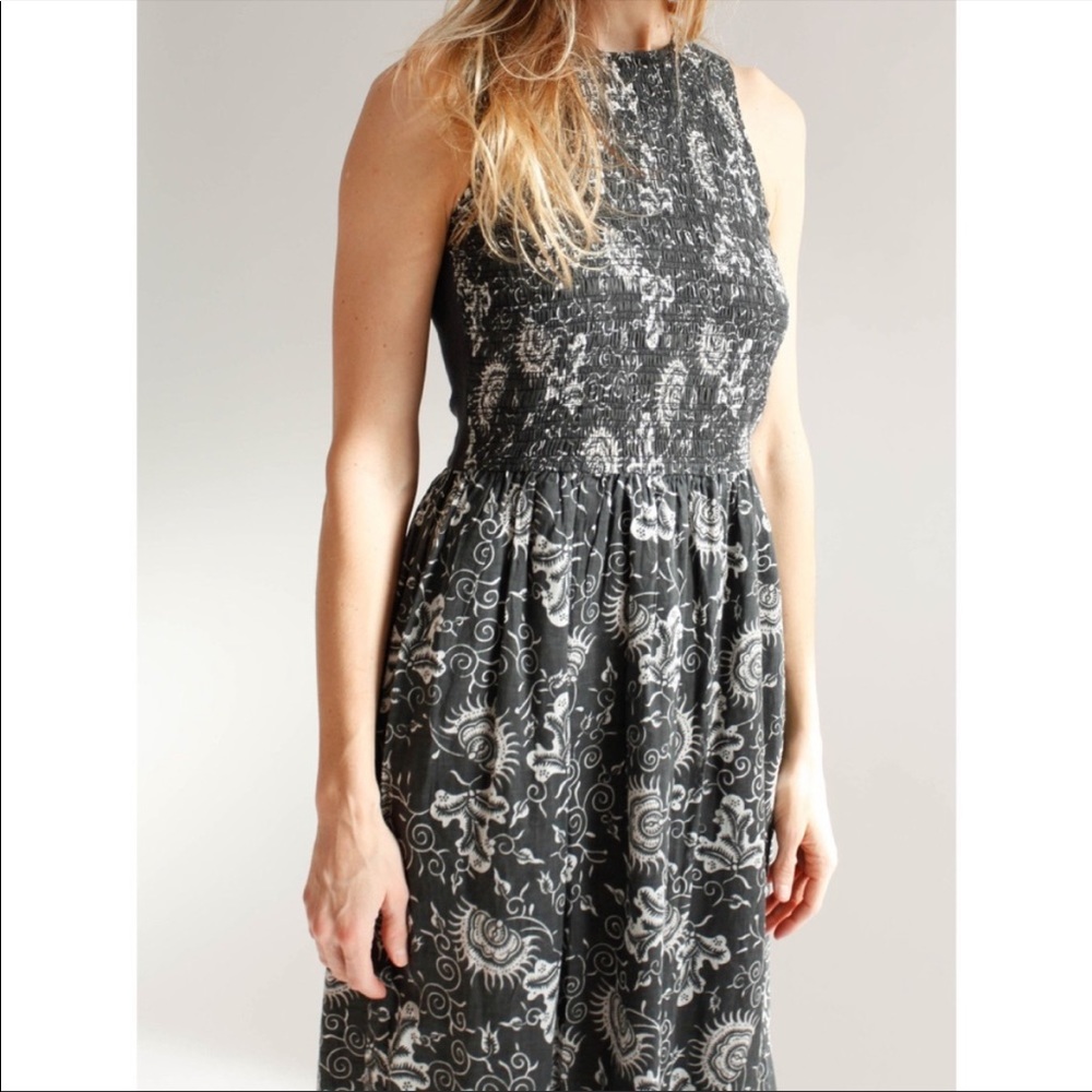 Ulla Johnson Smocked Cowrie Cotton Dress Gray